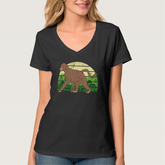 動物園の動物 ジャングルのチンパンジー レトロな猿 Tシャツ (正面)