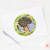 動物園の動物;明るい緑の迷彩柄、迷彩 ラウンドシール (封筒)