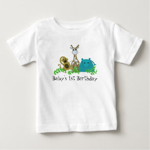 動物園の動物 赤ちゃんの1歳の誕生日 ベビーTシャツ