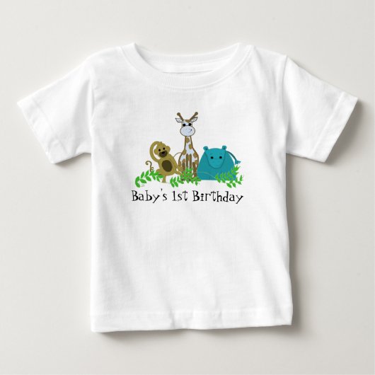 動物園の動物 赤ちゃんの1歳の誕生日 ベビーTシャツ (正面)