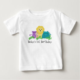 動物園の動物 赤ちゃんの1歳の誕生日 ベビーTシャツ