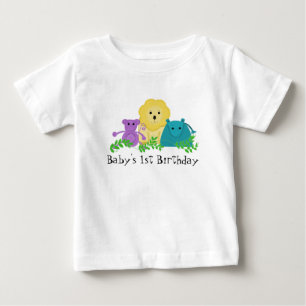動物園の動物 赤ちゃんの1歳の誕生日 ベビーTシャツ