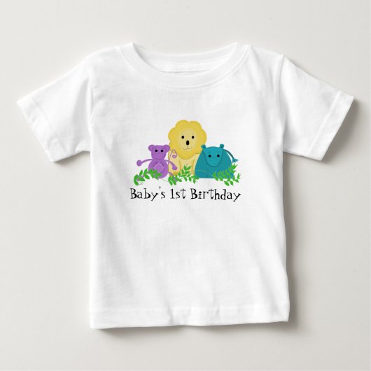 動物園の動物 赤ちゃんの1歳の誕生日 ベビーTシャツ (正面)