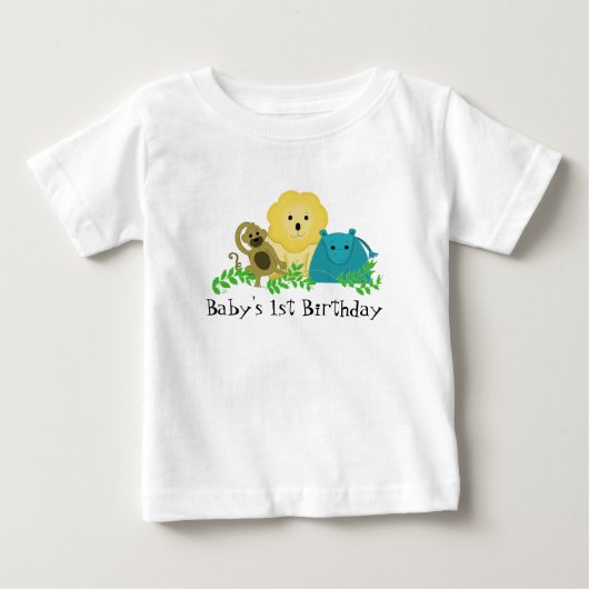 動物園の動物 赤ちゃんの1歳の誕生日 ベビーTシャツ (正面)