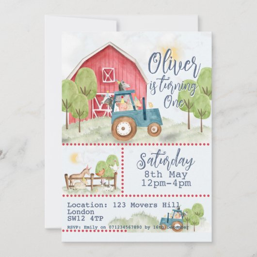 🚜🎉 動物園の友達の誕生日招待状 招待状 (正面)