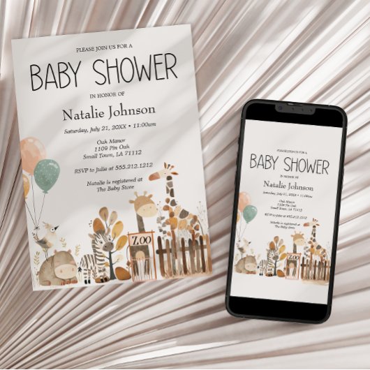 動物園の子供部屋動物の赤ちゃんシャワー 招待状