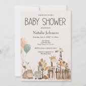 動物園の子供部屋動物の赤ちゃんシャワー 招待状 (正面)