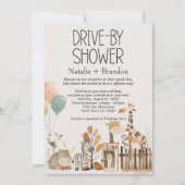 動物園の子供部屋動物の車で赤ちゃんシャワー 招待状 (正面)