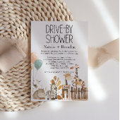 動物園の子供部屋動物の車で赤ちゃんシャワー 招待状