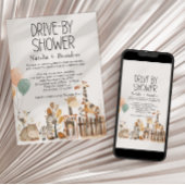 動物園の子供部屋動物の車で赤ちゃんシャワー 招待状