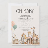 動物園の子供部屋動物オ赤ちゃんシャワー 招待状 (正面)