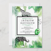 動物園の少年の誕生日パーティーの葉キリン象 招待状 (正面)