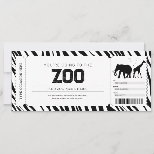 動物園の旅行ギフトチケットバウチャークーポン 招待状 (正面)