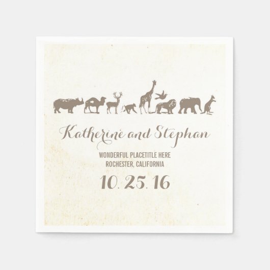 動物園の結婚またはサファリの野生動物紙ナプキン スタンダードカクテルナプキン (正面)