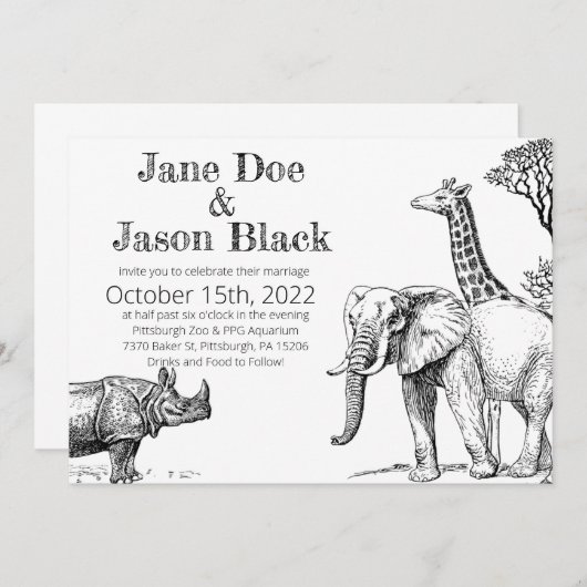 動物園の結婚式招待状 ノートカード (正面/裏面)