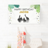 動物園の誕生日バナーサファリジャングル動物のパーティー 横断幕 (インサイチュ)
