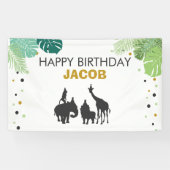 動物園の誕生日バナーサファリジャングル動物のパーティー 横断幕 (横)