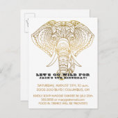 動物園の誕生日パーティゾウ | ジャングルサファリパーティー インビテーションポストカード (正面/裏面)