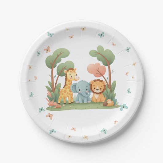 動物園の誕生日パーティー ペーパープレート (正面)