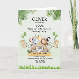 動物園の誕生日4歳招待状折り紙カード サンキューカード