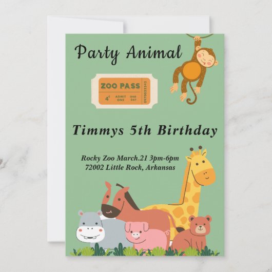 動物園の誕生日 招待状 (正面)