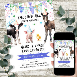 動物園の農場の動物たち 3歳の誕生日 招待状