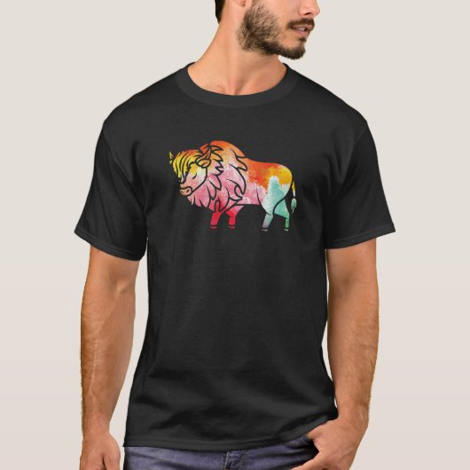 動物園の野生生物バッファロー・バイソン色 Tシャツ (正面)