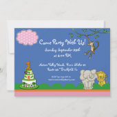 動物園のFunniesの女の子の最初誕生日の写真 招待状 (裏面)