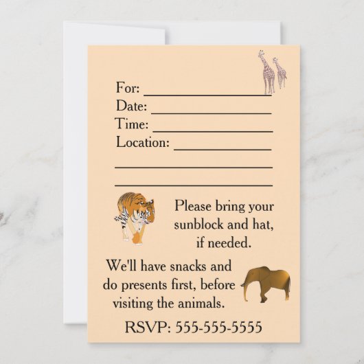 動物園をテーマにしたバースデーパーティ招待状 招待状 (裏面)