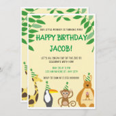 動物園をテーマにした子供の誕生日パーティー 招待状 (正面/裏面)