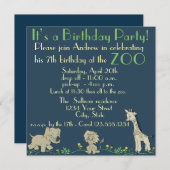 動物園をテーマにした誕生日パーティー 招待状 (正面/裏面)