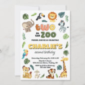 動物園アニマルサファリの誕生日パーティーで2人 招待状 (正面)