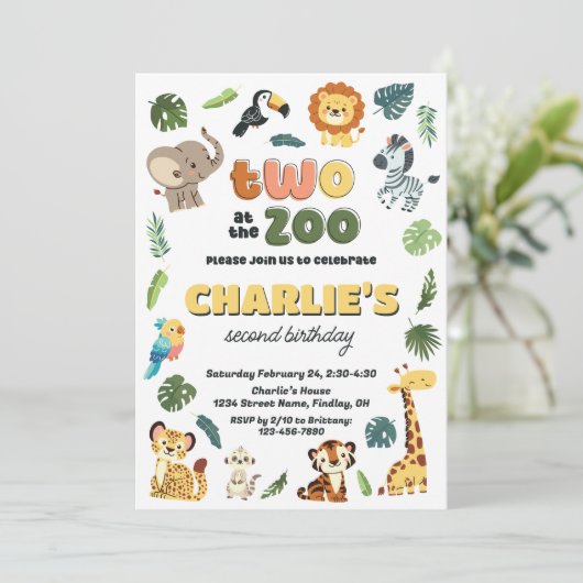動物園アニマルサファリの誕生日パーティーで2人 招待状 (スタンド正面)