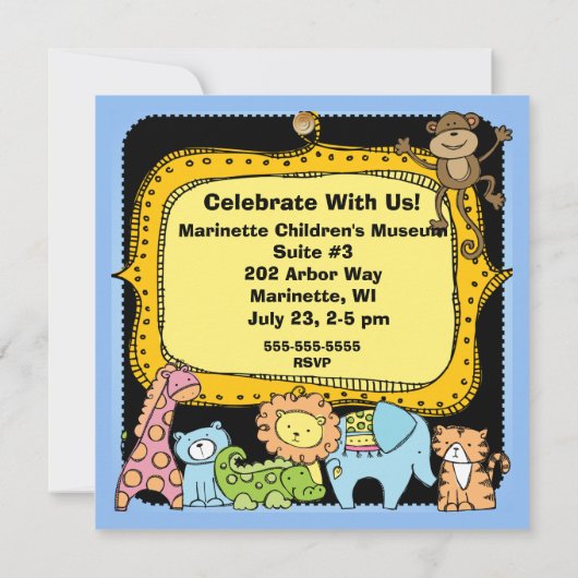 動物園アニマルズキレーフライオン誕生日カスタム招待状 招待状 (裏面)