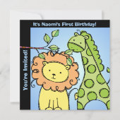 動物園アニマルズキレーフライオン誕生日カスタム招待状 招待状 (正面)