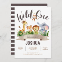 動物園アニマルズワイルドワン誕生日招待状