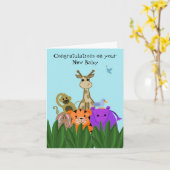 動物園クリッター新生児おめでとう カード (黄色い花)