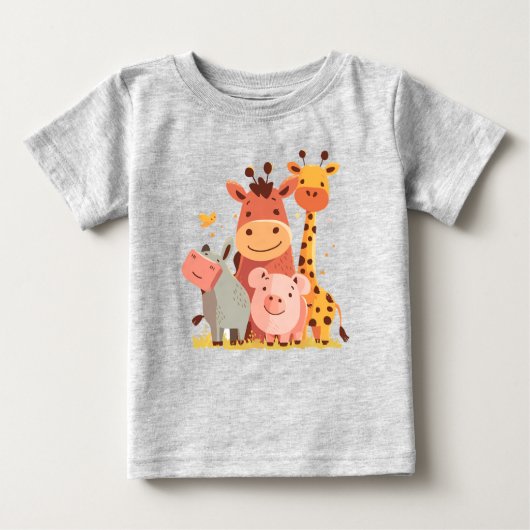動物園クルーの幼児 – 愛らしい動物パレードベビー ベビーTシャツ (正面)