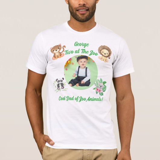 動物園サファリジャングル動物2歳の誕生日お父さん Tシャツ (正面)