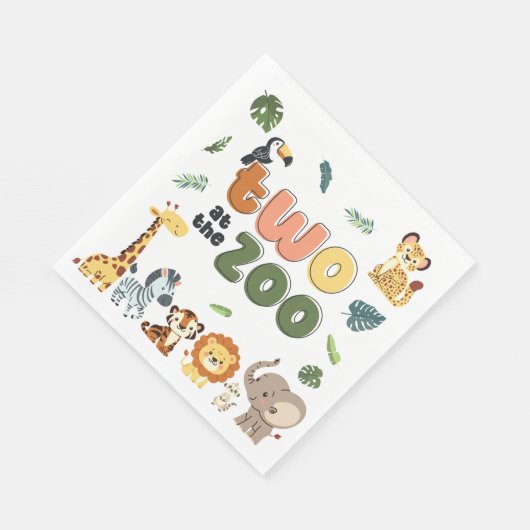 動物園サファリ動物の誕生日パーティーで2人 スタンダードランチョンナプキン (角)