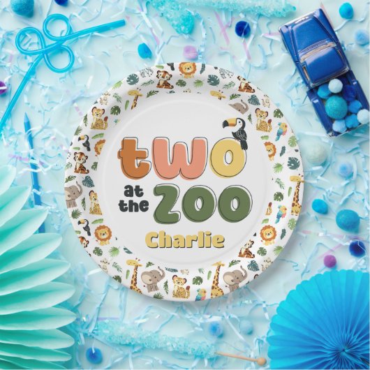 動物園サファリ動物の誕生日パーティーで2人 ペーパープレート (パーティー)