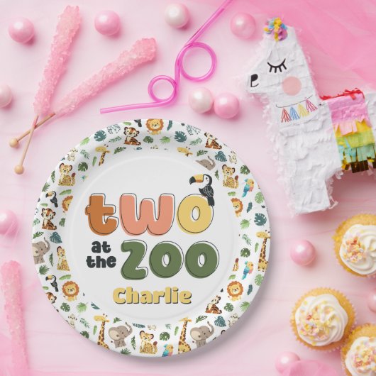 動物園サファリ動物の誕生日パーティーで2人 ペーパープレート (パーティー)