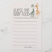 動物園サファリ動物の赤ちゃんシャワー推測ベビー食品ゲーム チラシ (正面)