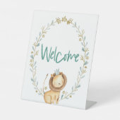 動物園サファリ動物ライオン赤ちゃんシャワーミニウェルカム 台座サイン (正面)
