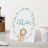 動物園サファリ動物ライオン赤ちゃんシャワーミニウェルカム 台座サイン (インサイチュ)