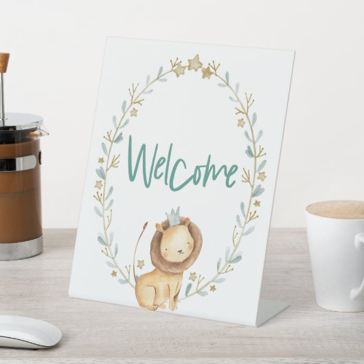 動物園サファリ動物ライオン赤ちゃんシャワーミニウェルカム 台座サイン (インサイチュ)