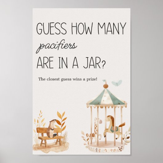 動物園サファリ子供部屋動物ベビーシャワー推測ゲーム ポスター (正面)