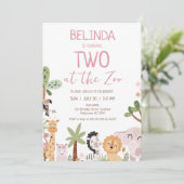 動物園モダンの2回目の誕生日にピンクのサファリ2 招待状 (スタンド正面)