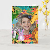 動物園ワイルドアニマルジャングルサファリ子供の誕生日 カード (黄色い花)