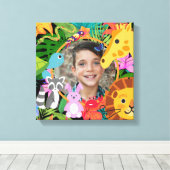 動物園ワイルドアニマルジャングルサファリ子供の誕生日 キャンバスプリント (インサイチュ (ウッドフロア))